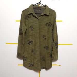 Olive Green Distressed Button Down Blouse Small